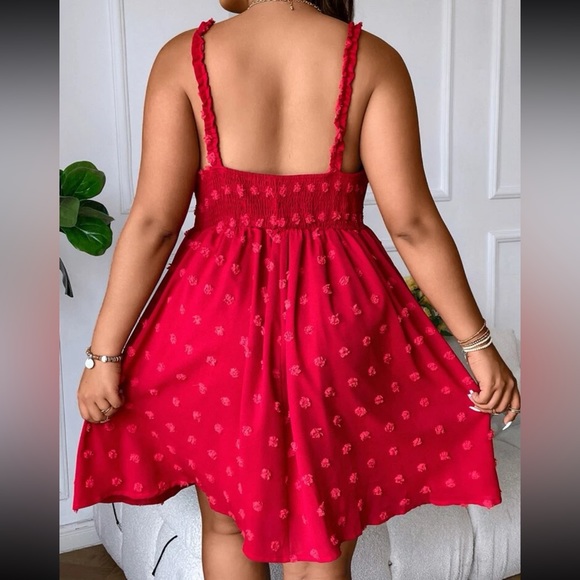 Boho Swiss Dot Smocked Back Cami Dress Red - Picture 3 of 6